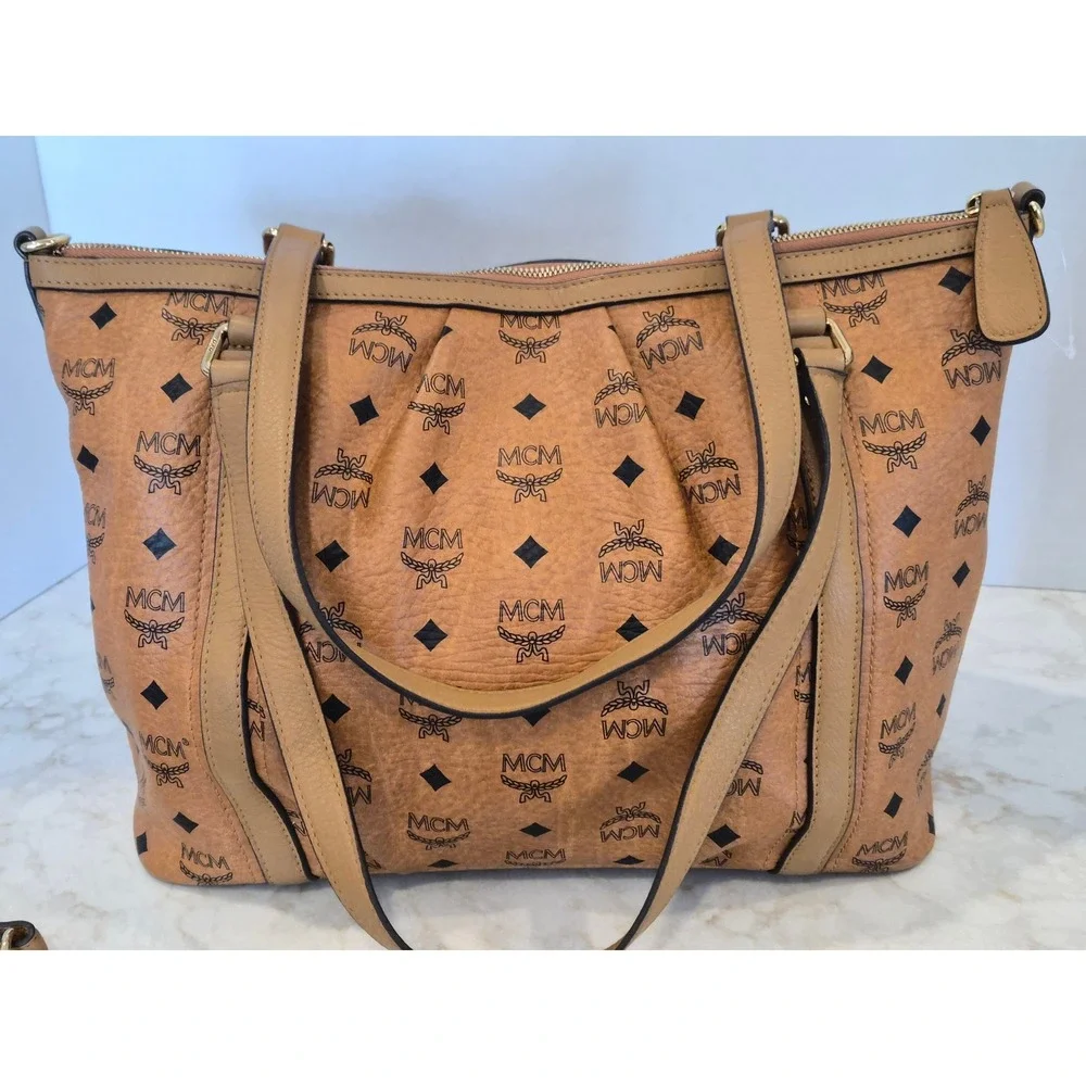 MCM Cognac Visetos Monogram Leather Satchel Crossbody Bag MWP0AVI18CO001 K7975